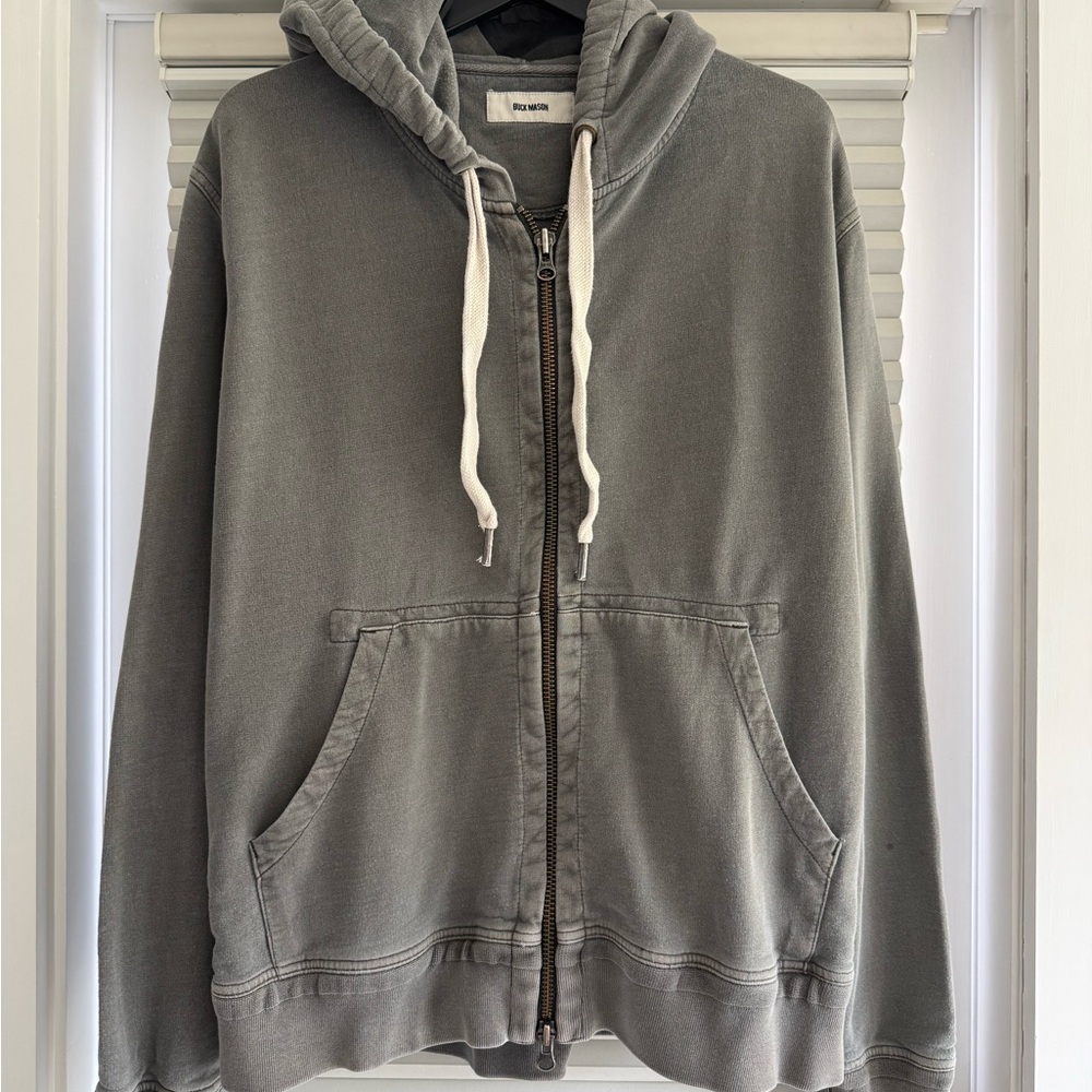 Buck Mason Heather Full Zip Gray Hoodie